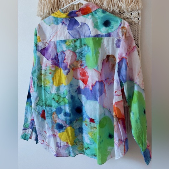 Vilagallo Mafalda Blouse Button Down Shirt Watercolor Ink Abstract Art To Wear - Picture 5 of 5